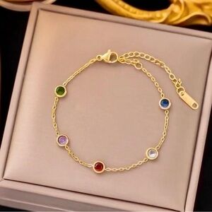 18K Gold Plated Elegant Gold Multicolor Gemstone Bracelet